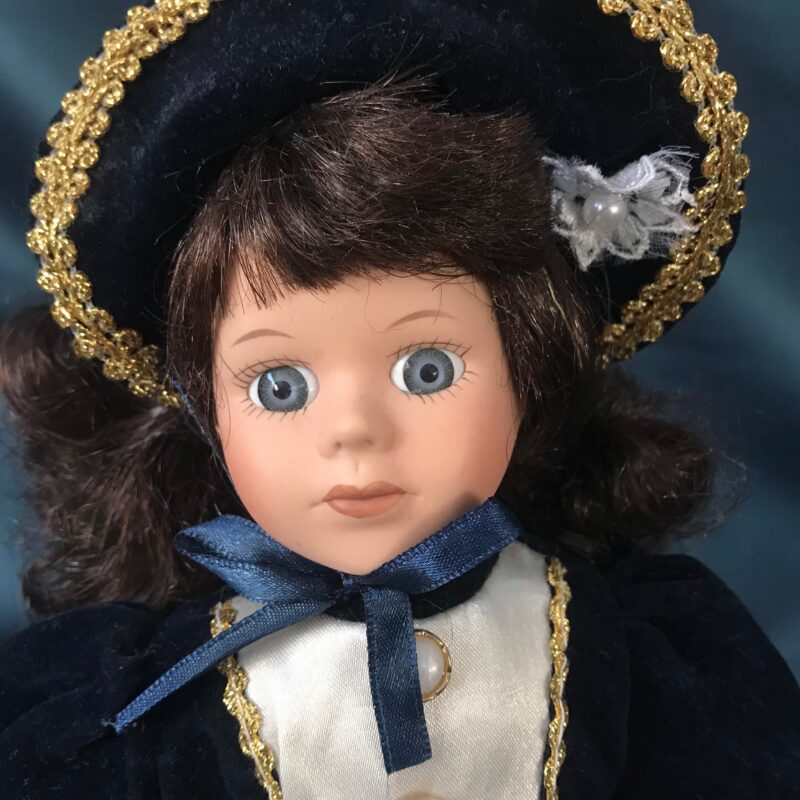 Vintage Porcelain Doll — Red Velvet Dress — 16″