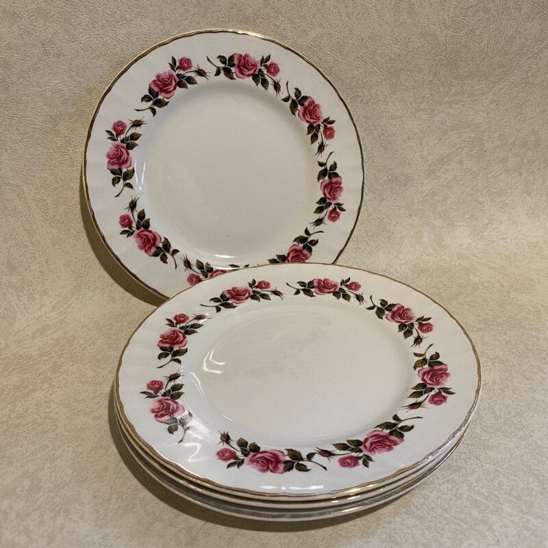 Set of 4 Vintage “Romance” Plates — Ridgeway — 22K Gold Trim — Staffordshire, England