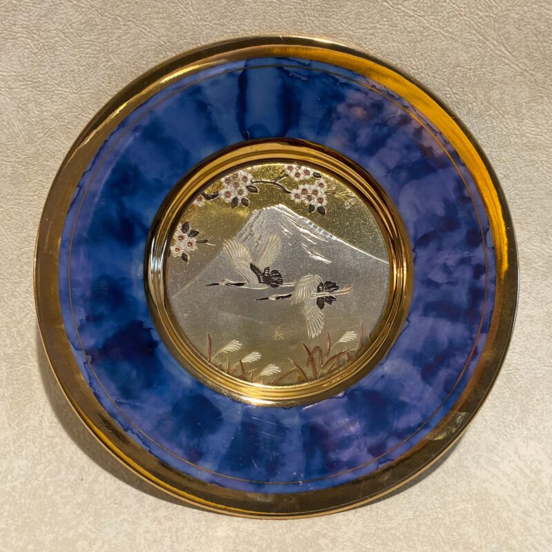 Art of Chokin Japanese Decorative Plate — 24K Gold Edged — Carved Metal — 6″