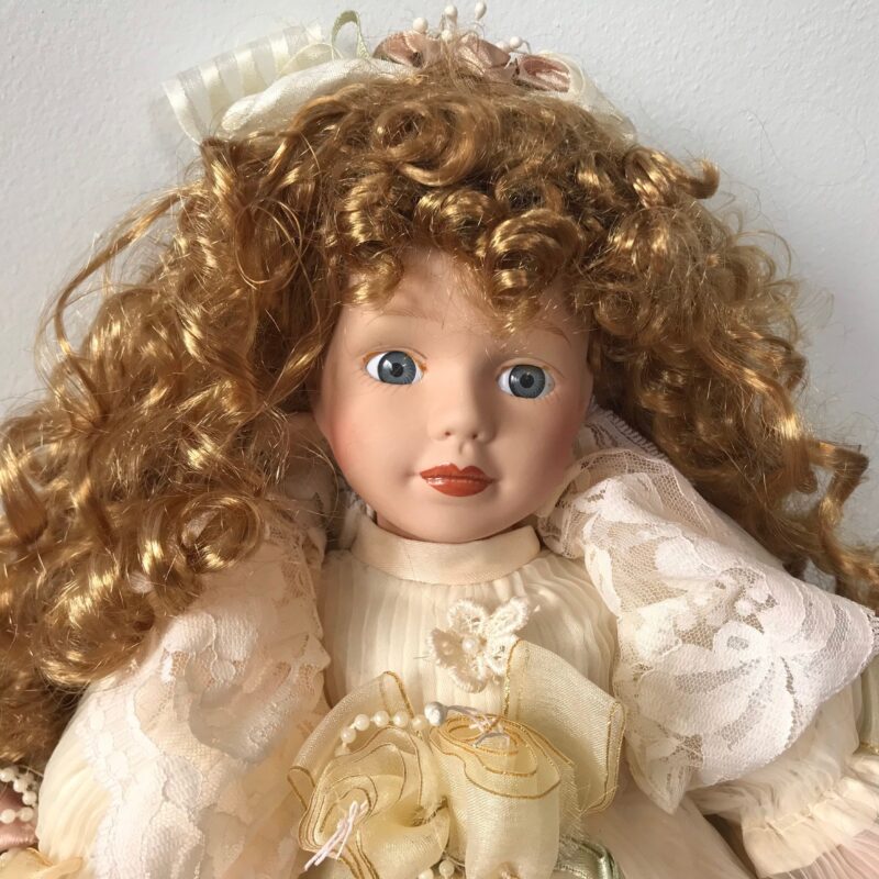 Vintage Porcelain Doll — Lace Dress — 16″