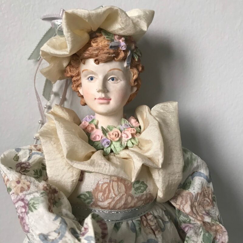 Russ Berrie Vintage Porcelain Doll — Pink Floral Dress — 12″