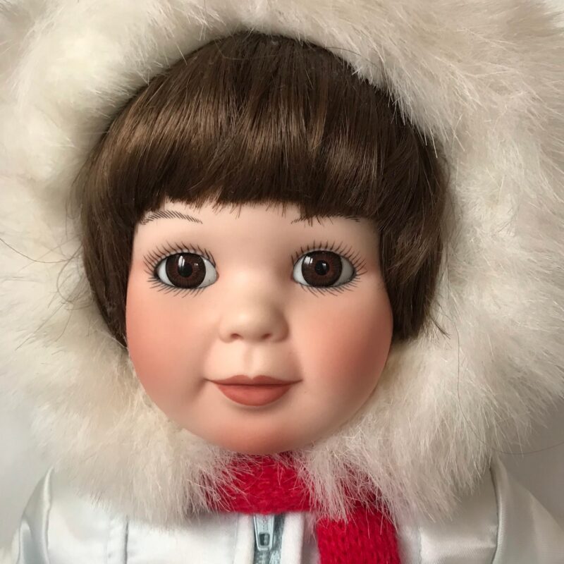 Vintage Porcelain Doll — Tartan Plaid Dress — 16″