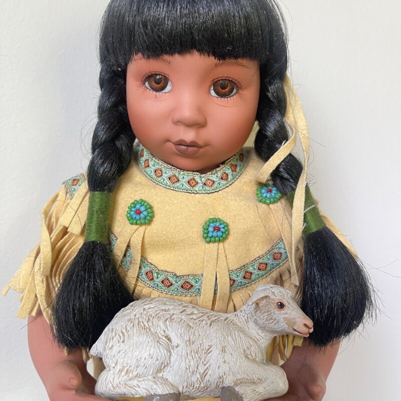 Vintage Porcelain Doll — Rose Pink Dress — 16″