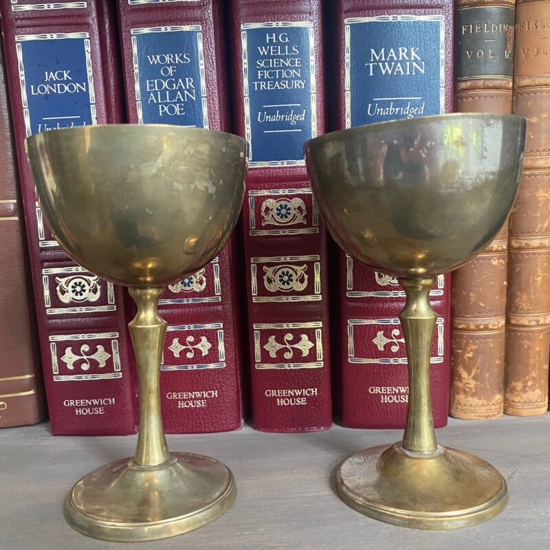 Pair of Vintage E.P. Silver Brass Goblets — Silver-Plated Wine Glasses