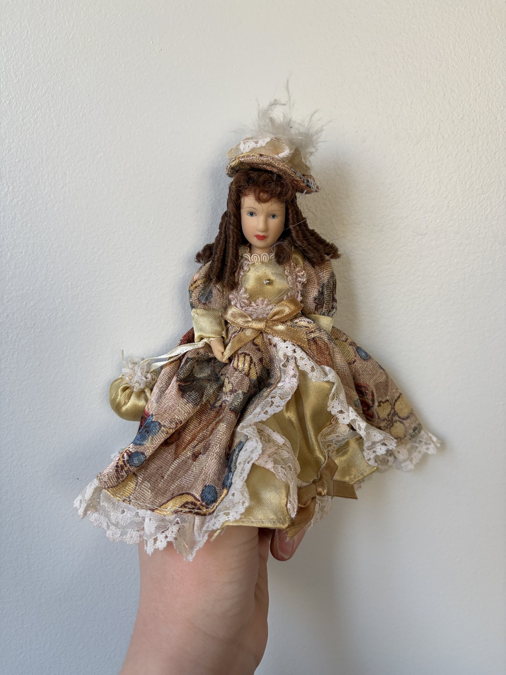 Vintage Porcelain Doll Collection in Victorian Dresses with Lace and Hats - Image 5