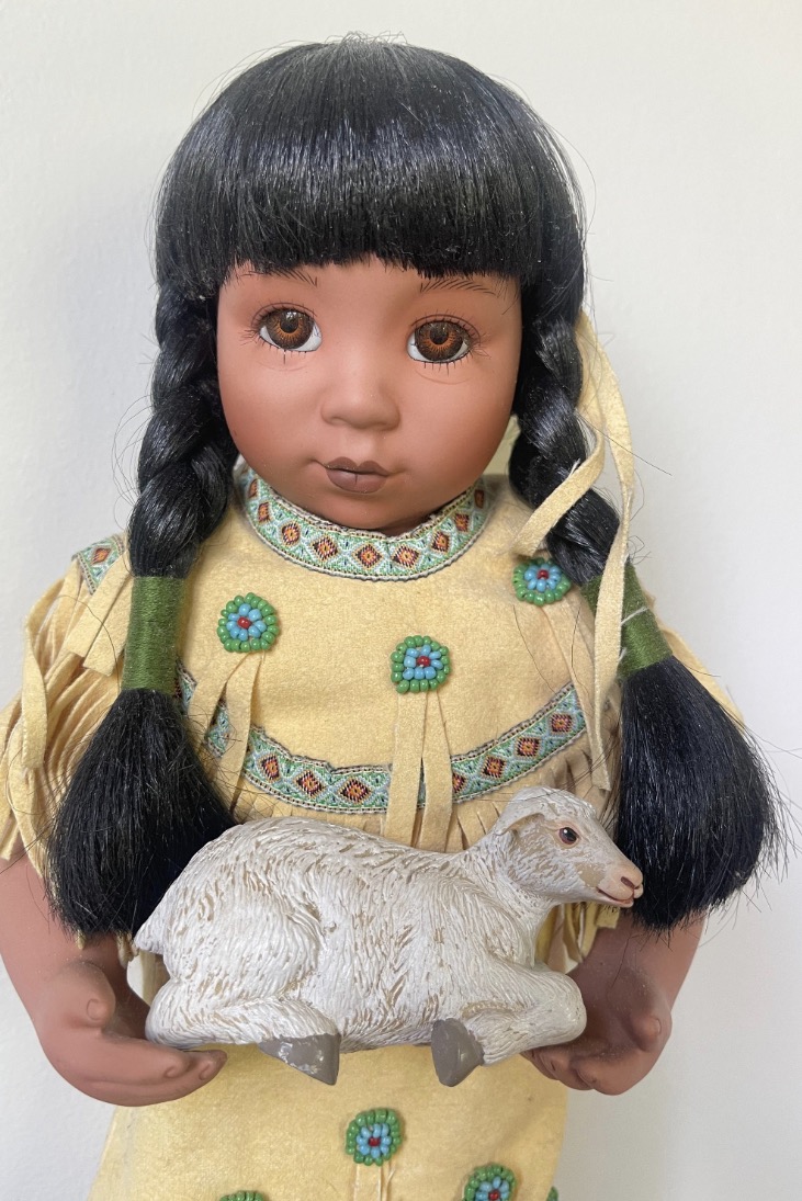 Vintage Porcelain Doll — Rose Pink Dress — 16"