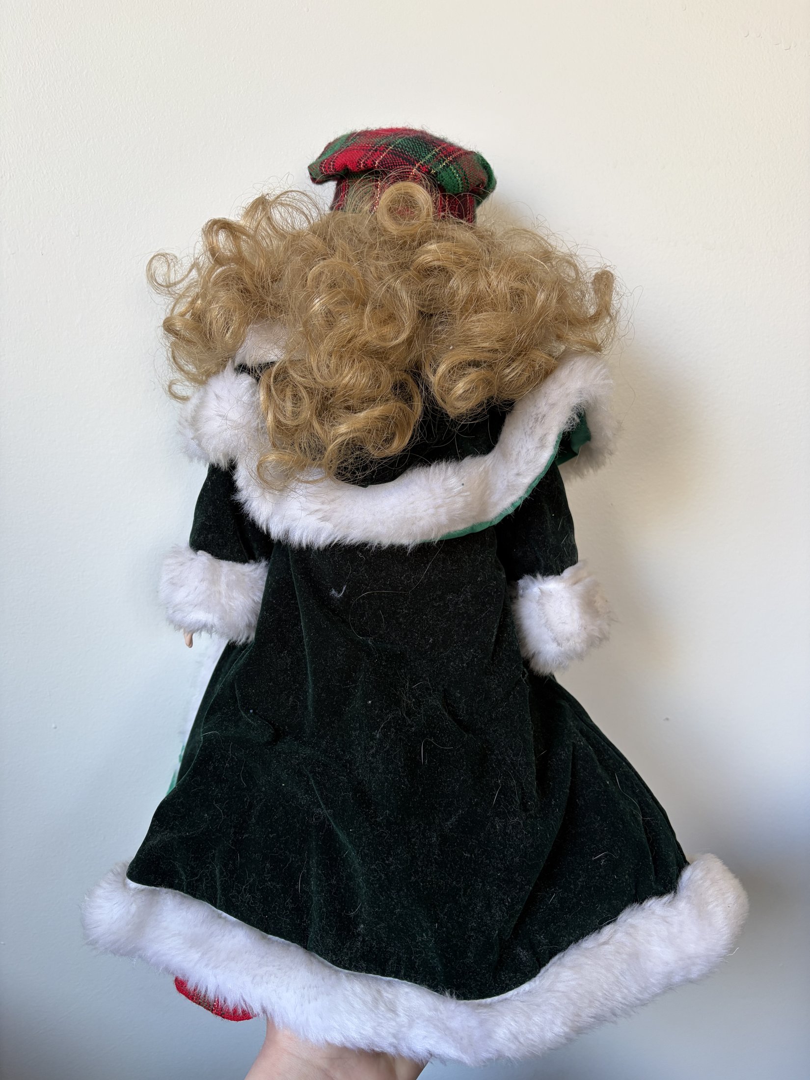 Artisan Limited Edition Porcelain Doll in Green Plaid Christmas Outfit - Image 4