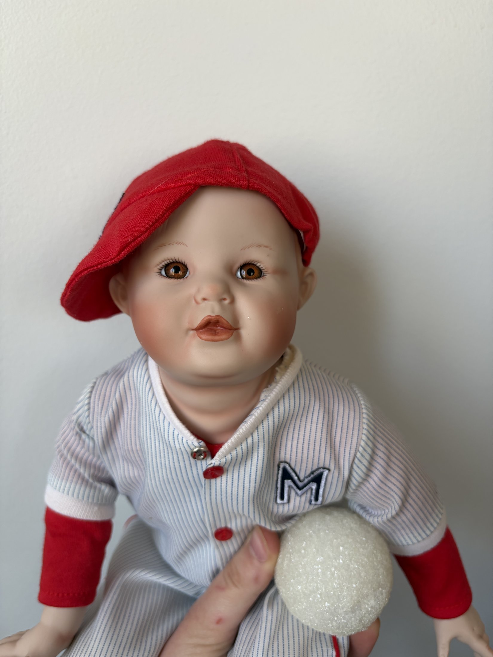 Porcelain Baseball Doll with Red Cap and Ball - Image 7