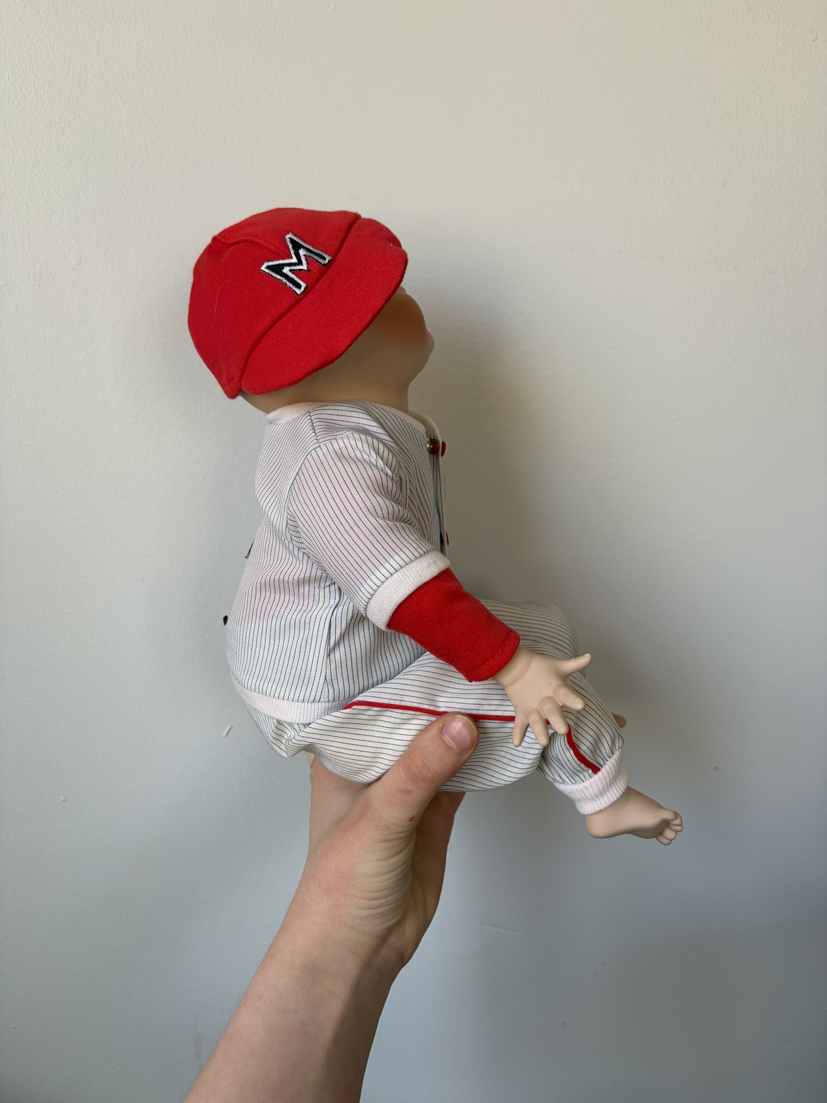 Porcelain Baseball Doll with Red Cap and Ball - Image 3