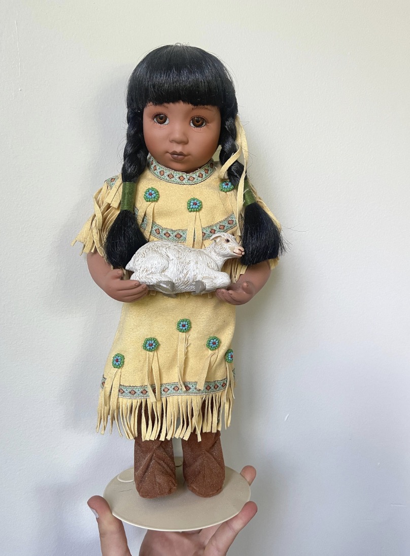 Vintage Porcelain Doll — Rose Pink Dress — 16" - Image 2