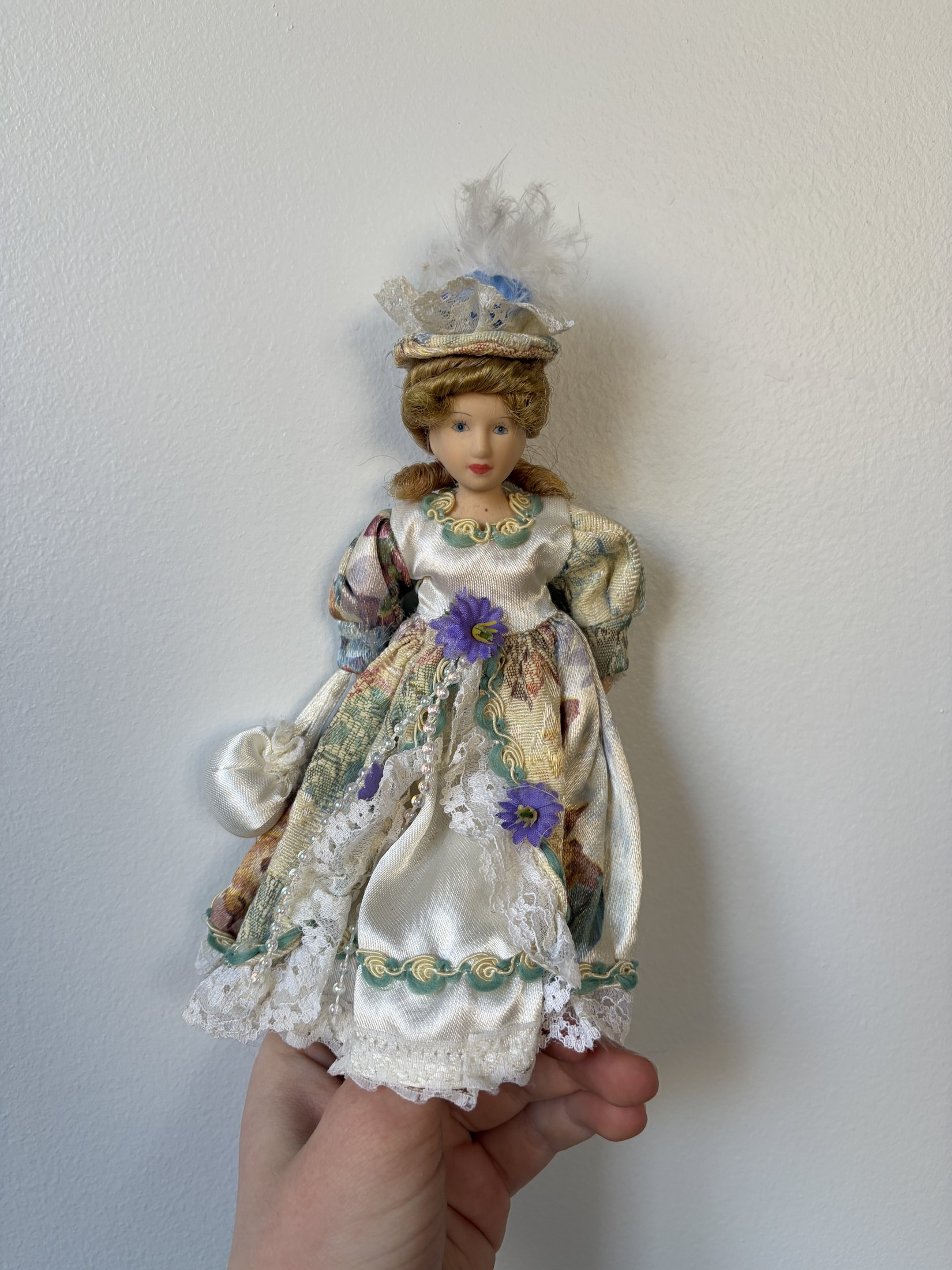 Vintage Porcelain Doll Collection in Victorian Dresses with Lace and Hats - Image 2