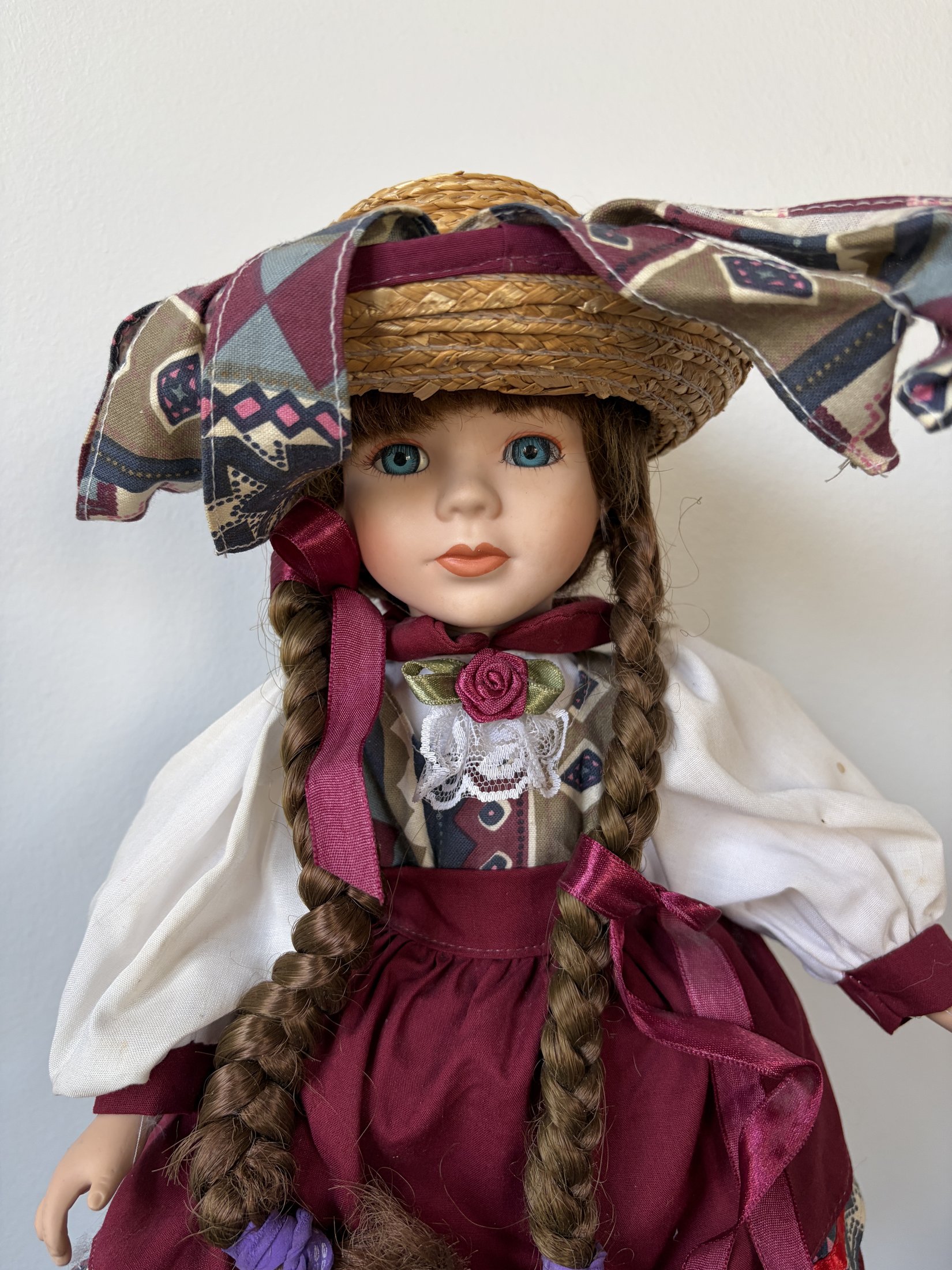 Heritage Mint Porcelain Doll with Braided Hair and Hat - Image 5