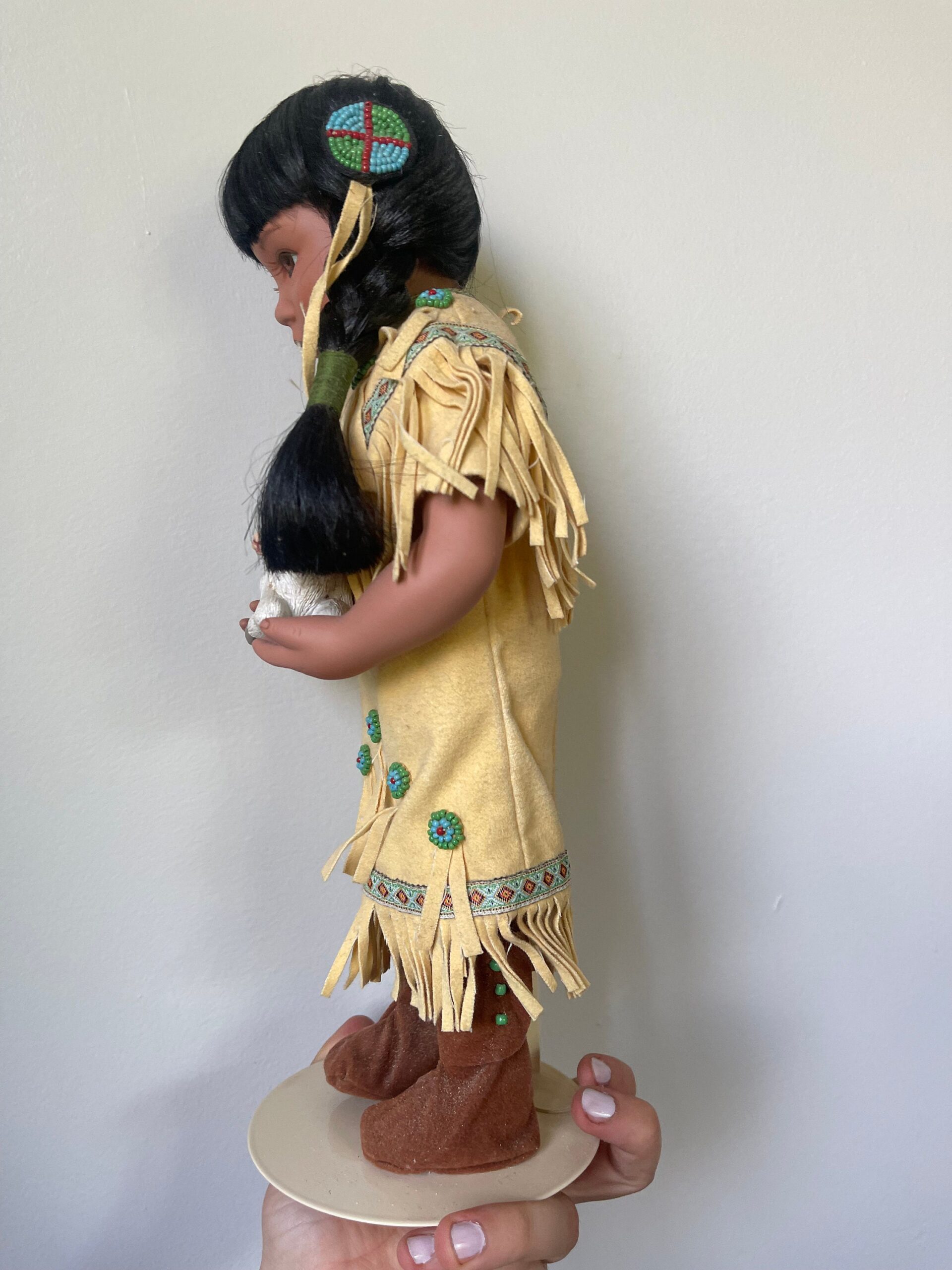 Vintage Porcelain Doll — Rose Pink Dress — 16" - Image 3