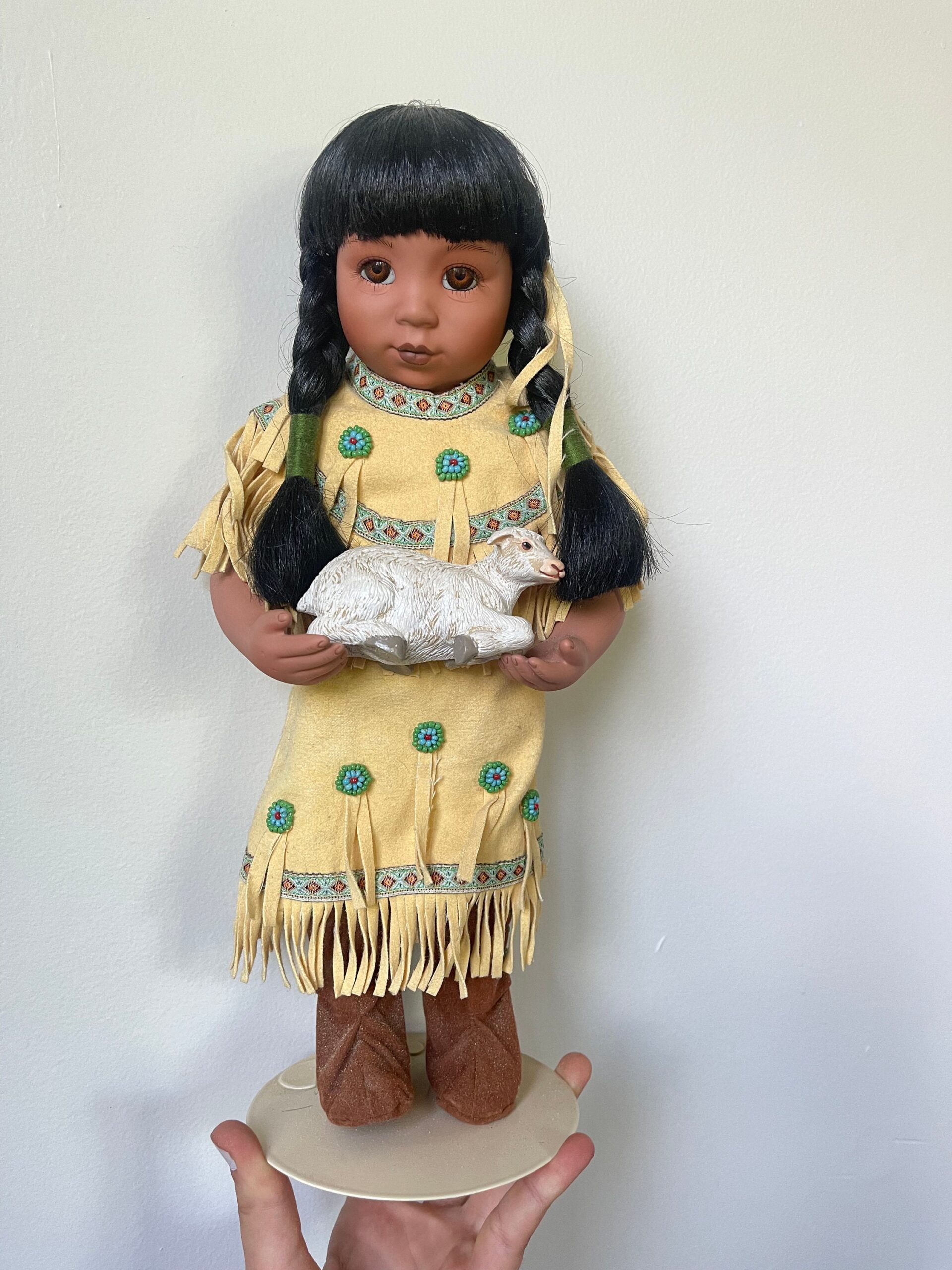 Vintage Porcelain Doll — Rose Pink Dress — 16" - Image 2