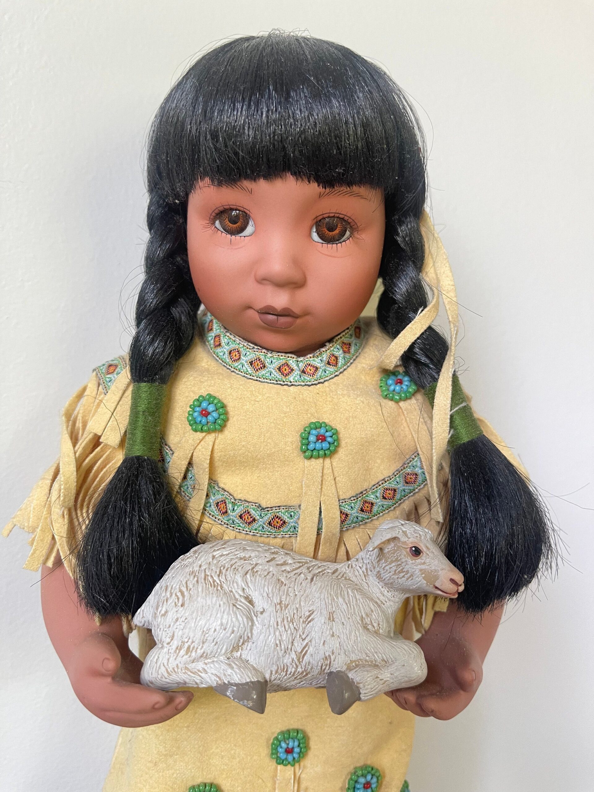 Vintage Porcelain Doll — Rose Pink Dress — 16"