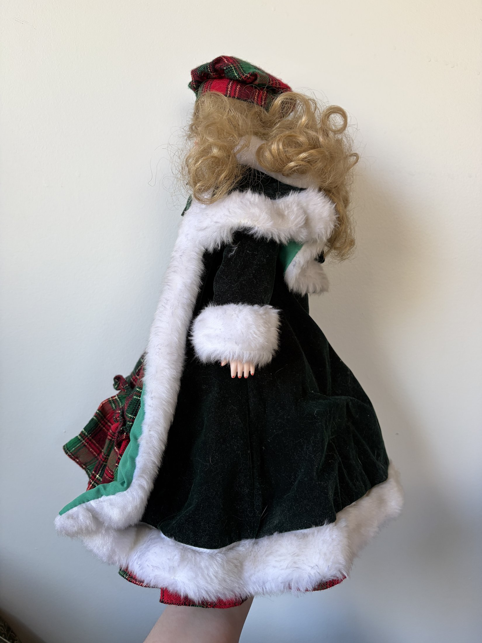 Artisan Limited Edition Porcelain Doll in Green Plaid Christmas Outfit - Image 3