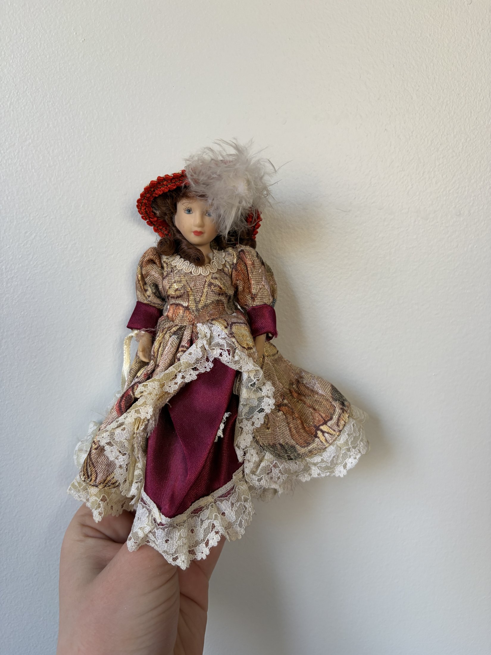 Vintage Porcelain Doll Collection in Victorian Dresses with Lace and Hats - Image 4