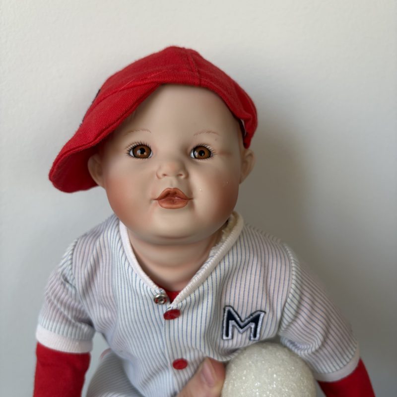 Porcelain Baseball Doll with Red Cap and Ball