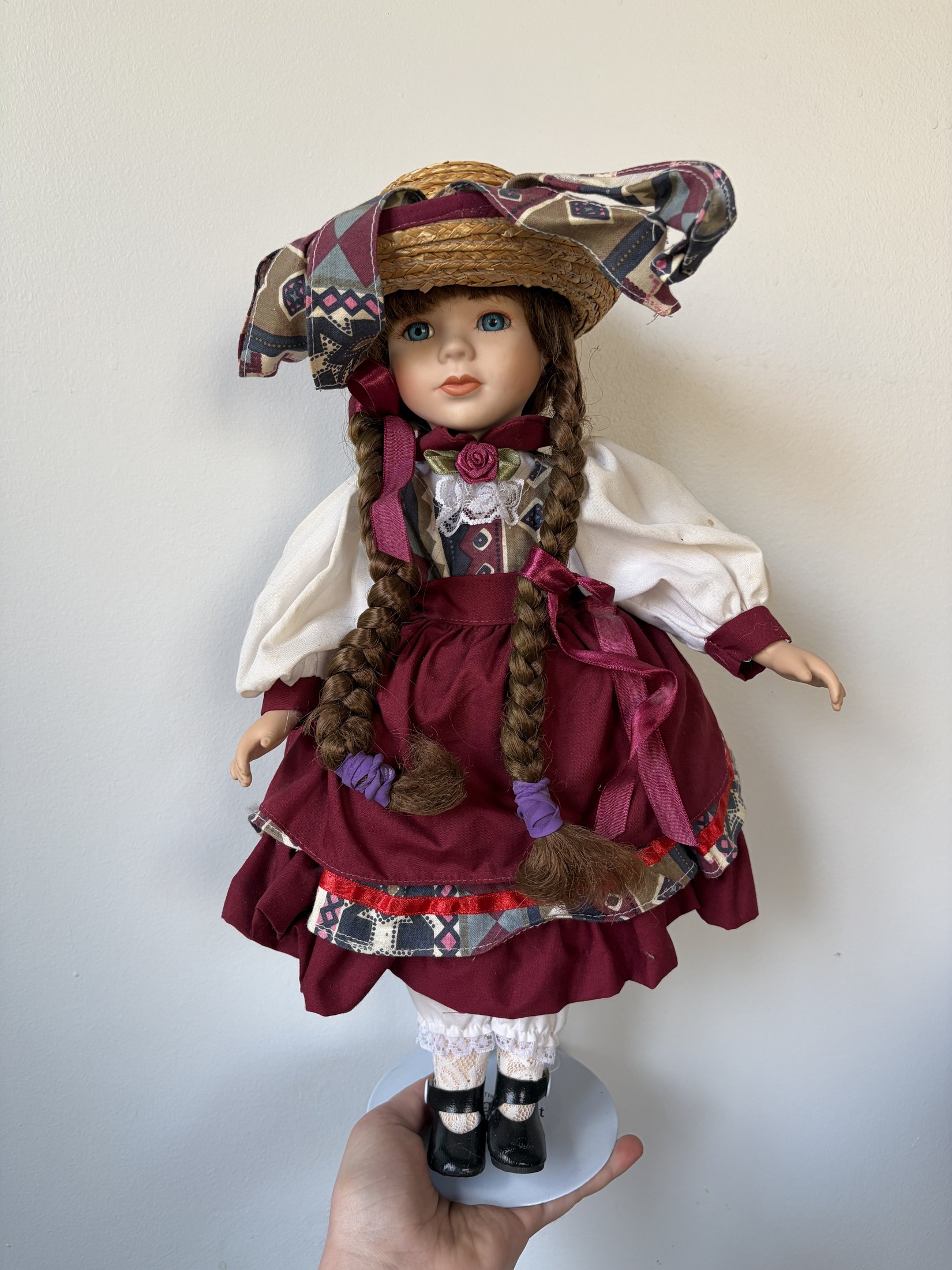 Heritage Mint Porcelain Doll with Braided Hair and Hat - Image 4