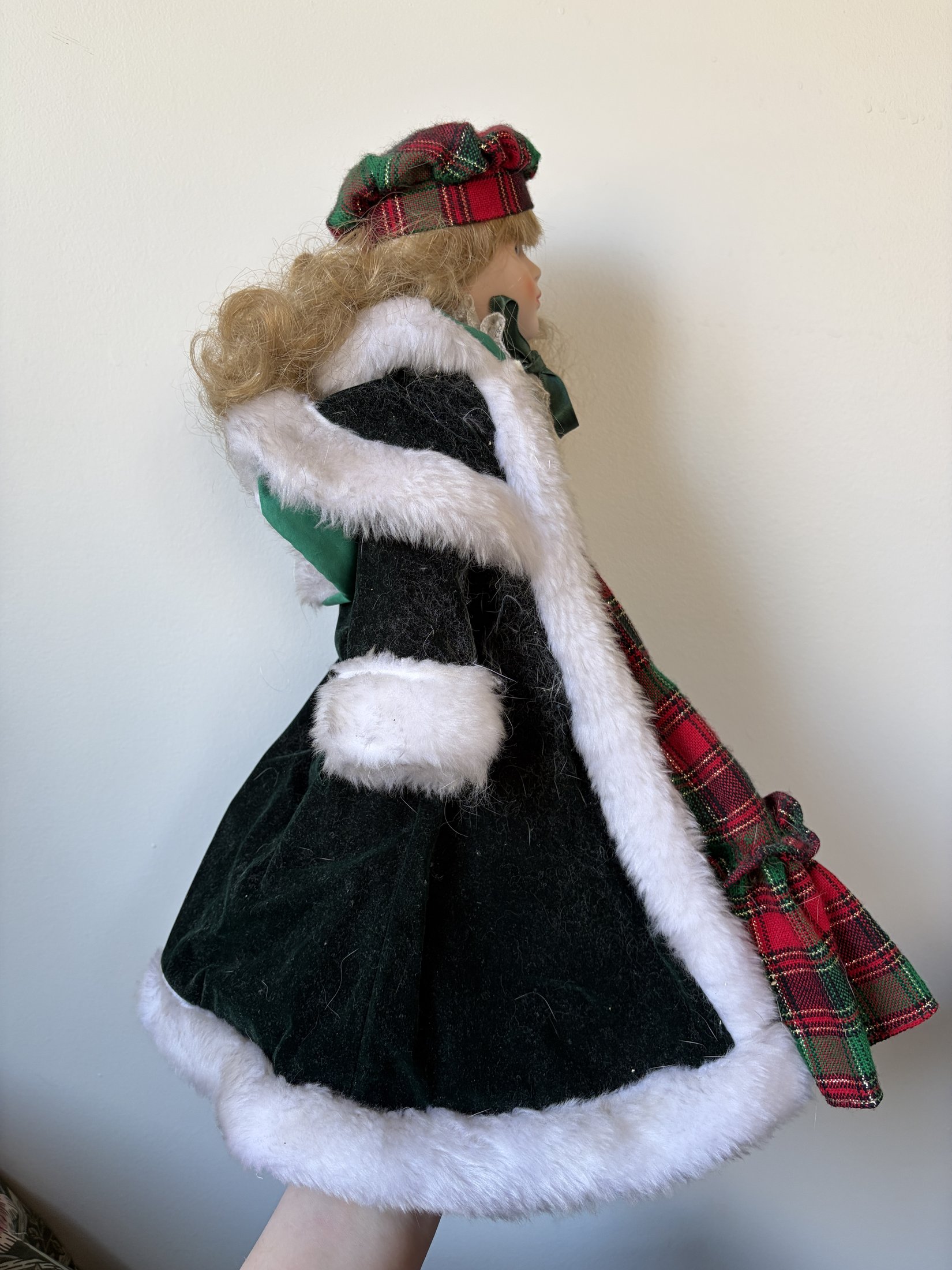 Artisan Limited Edition Porcelain Doll in Green Plaid Christmas Outfit - Image 5