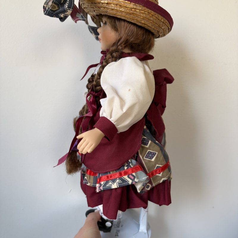 Heritage Mint Porcelain Doll with Braided Hair and Hat
