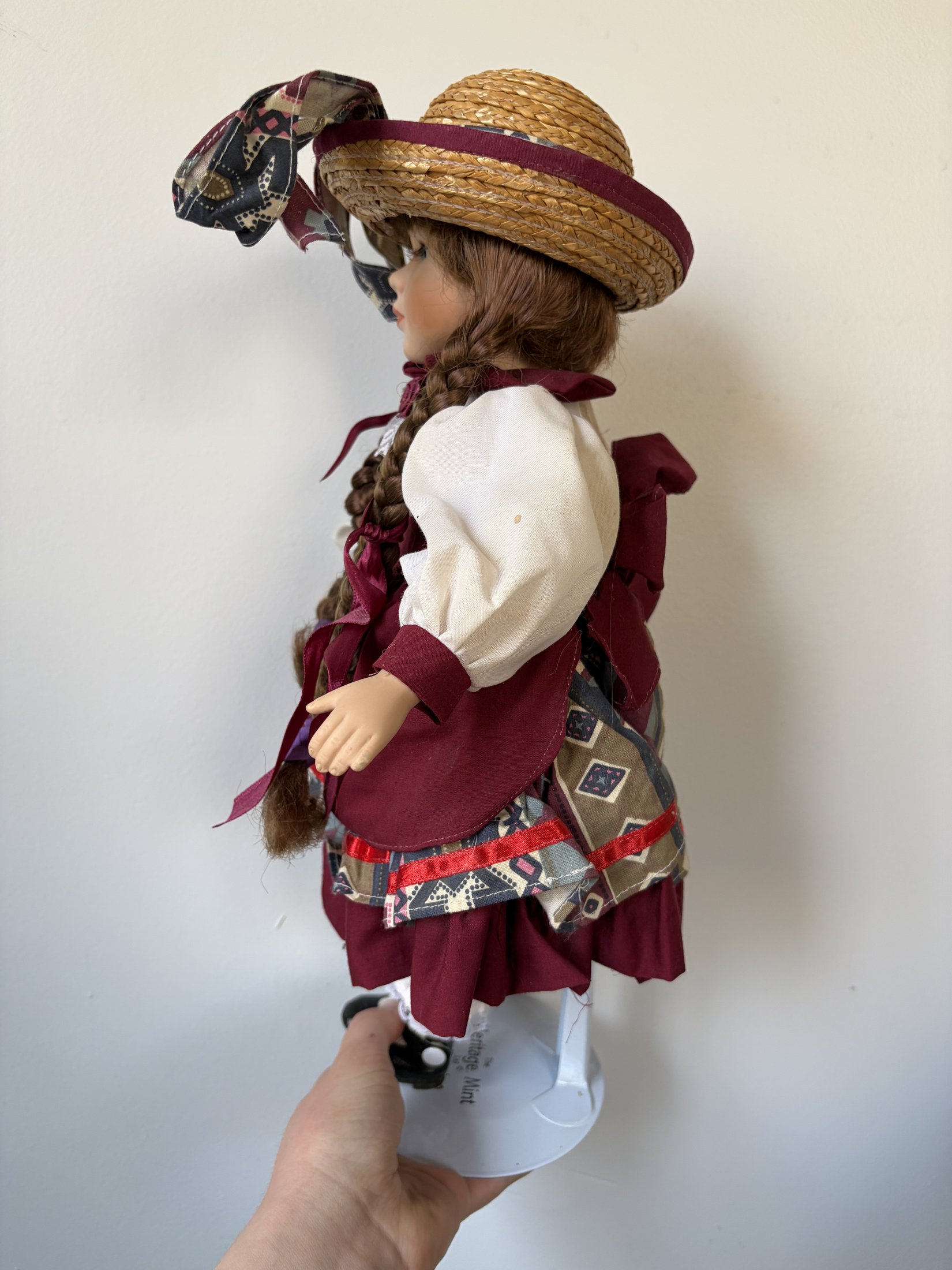 Heritage Mint Porcelain Doll with Braided Hair and Hat