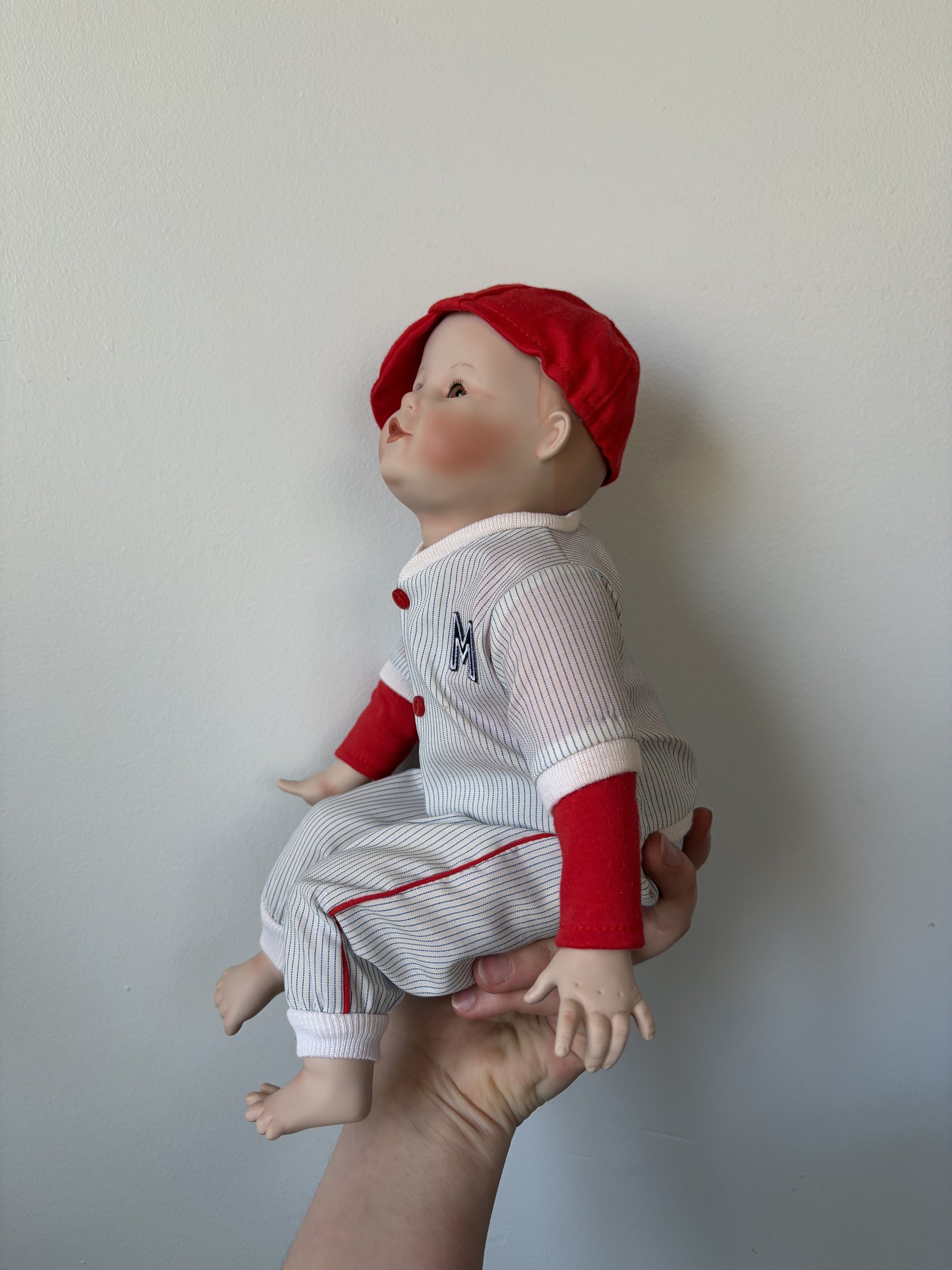 Porcelain Baseball Doll with Red Cap and Ball - Image 4