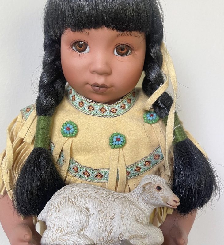 Vintage Porcelain Doll — Rose Pink Dress — 16″