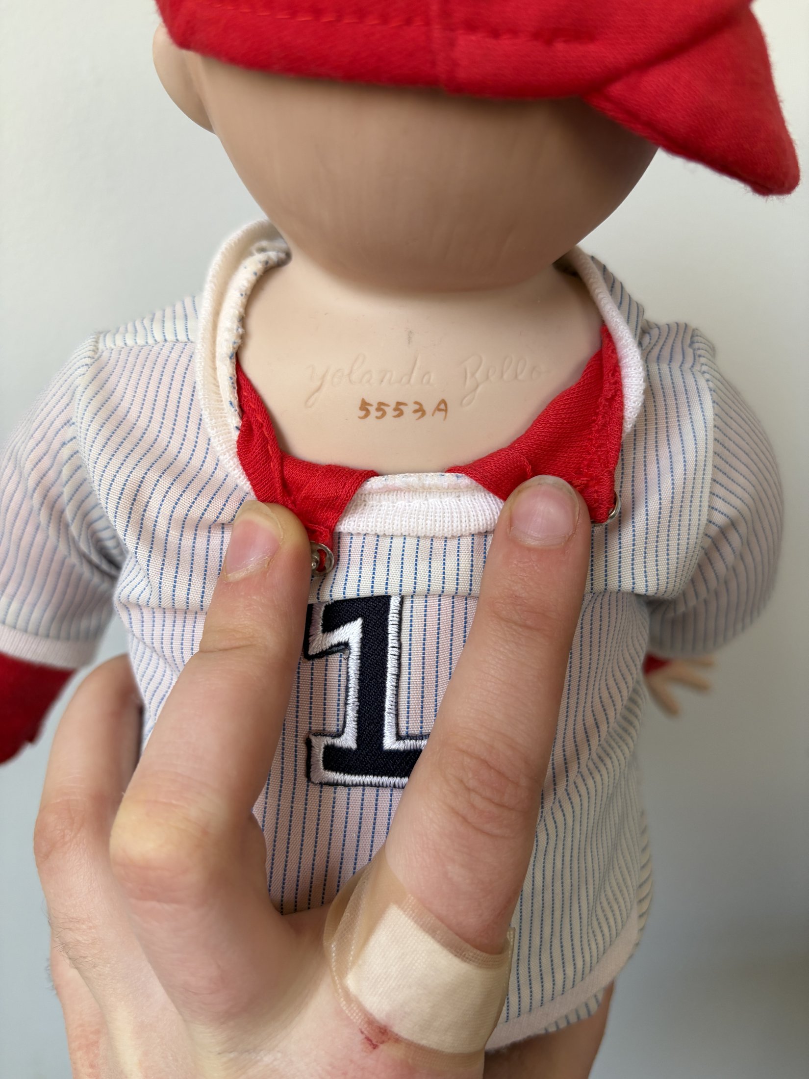 Porcelain Baseball Doll with Red Cap and Ball - Image 6