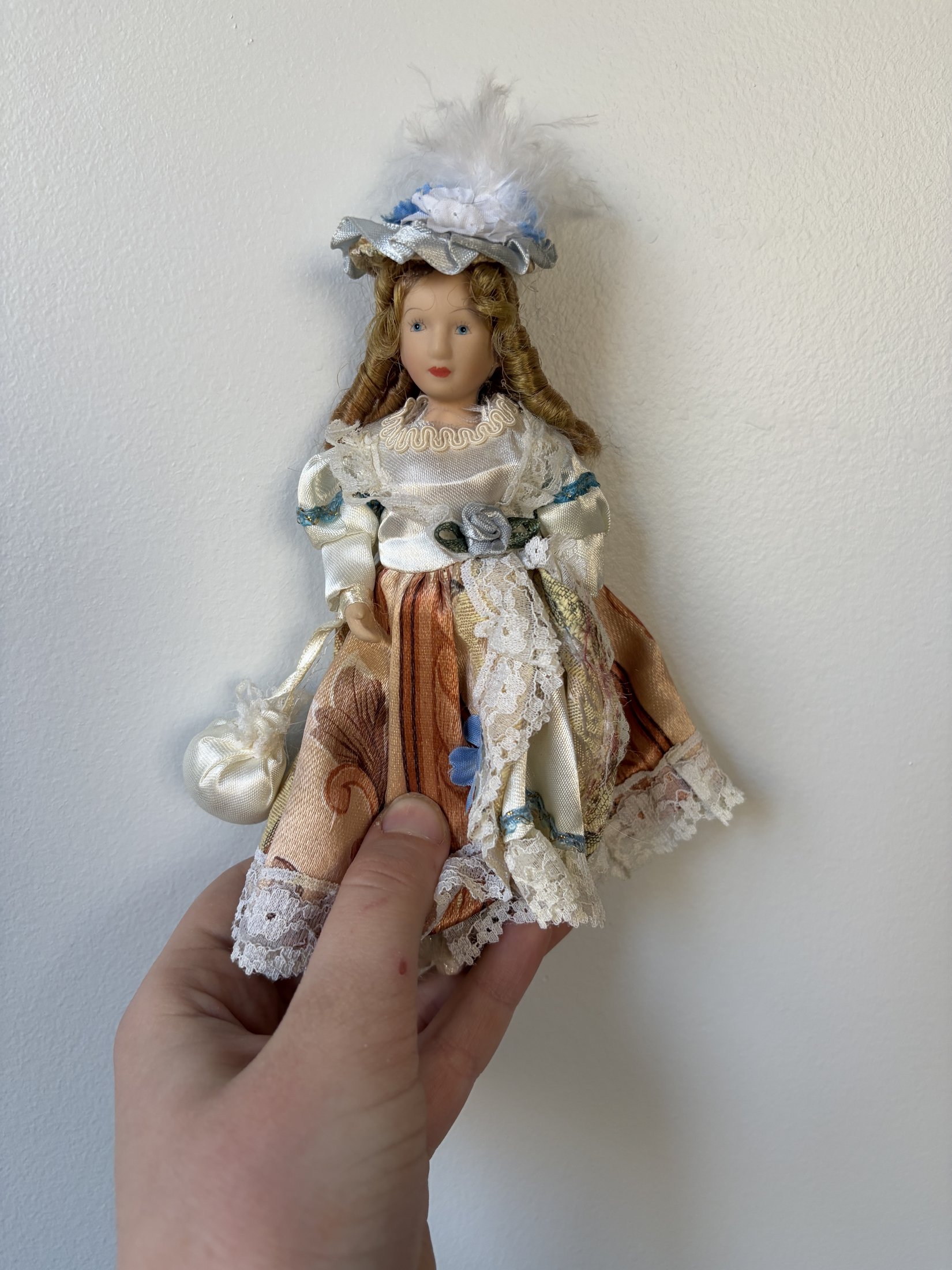Vintage Porcelain Doll Collection in Victorian Dresses with Lace and Hats - Image 6