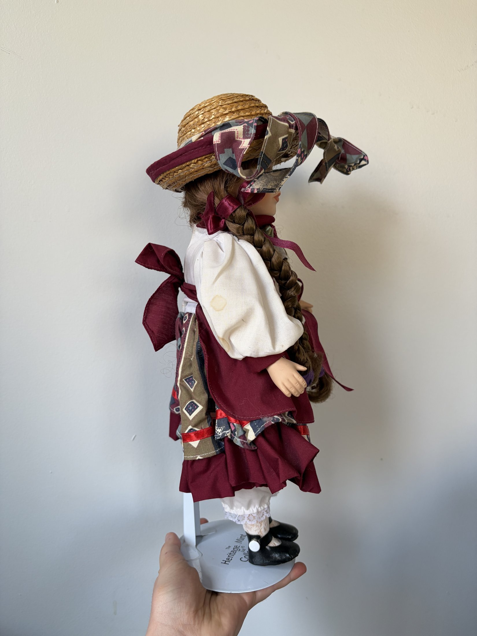 Heritage Mint Porcelain Doll with Braided Hair and Hat - Image 3